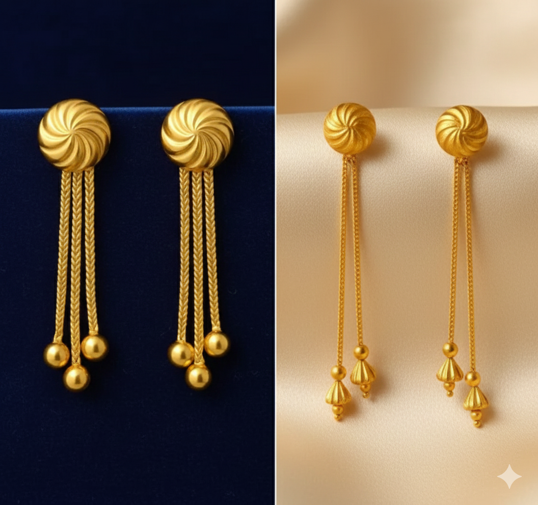 Gold Plated Earrings & Studs Combo for Women and Girls | Trendy Chain Drop Earrings & Stylish Studs – Combo of 2 Trending Butterfly Earrings for Women — Lightweight Stylish Butterfly Stud Earrings (Silver / Gold Tone)