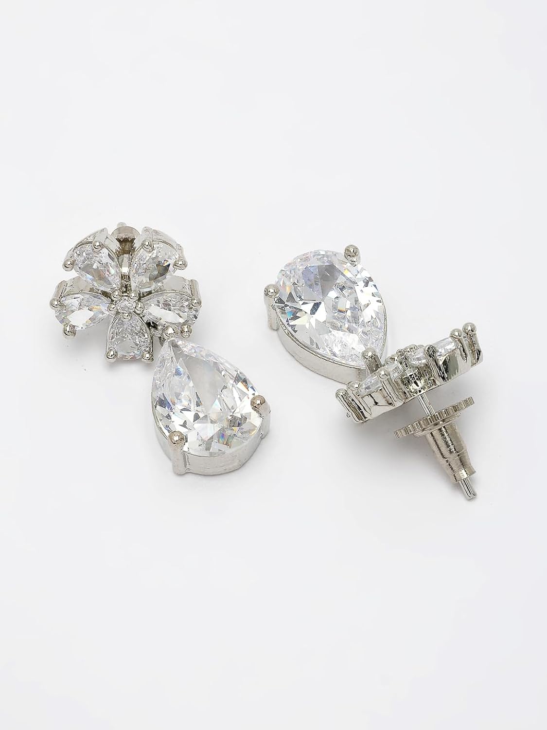 Harinika Silver‑Plated Floral Stone Drop Earrings— Elegant Floral Alloy Earrings for Women & Girls
