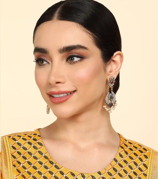 Traditional Pearl & Gold-Oxidised Jhumka Earrings | Ethnic & Bridal Wear | Elegant Women Earrings by Harinika Jewels