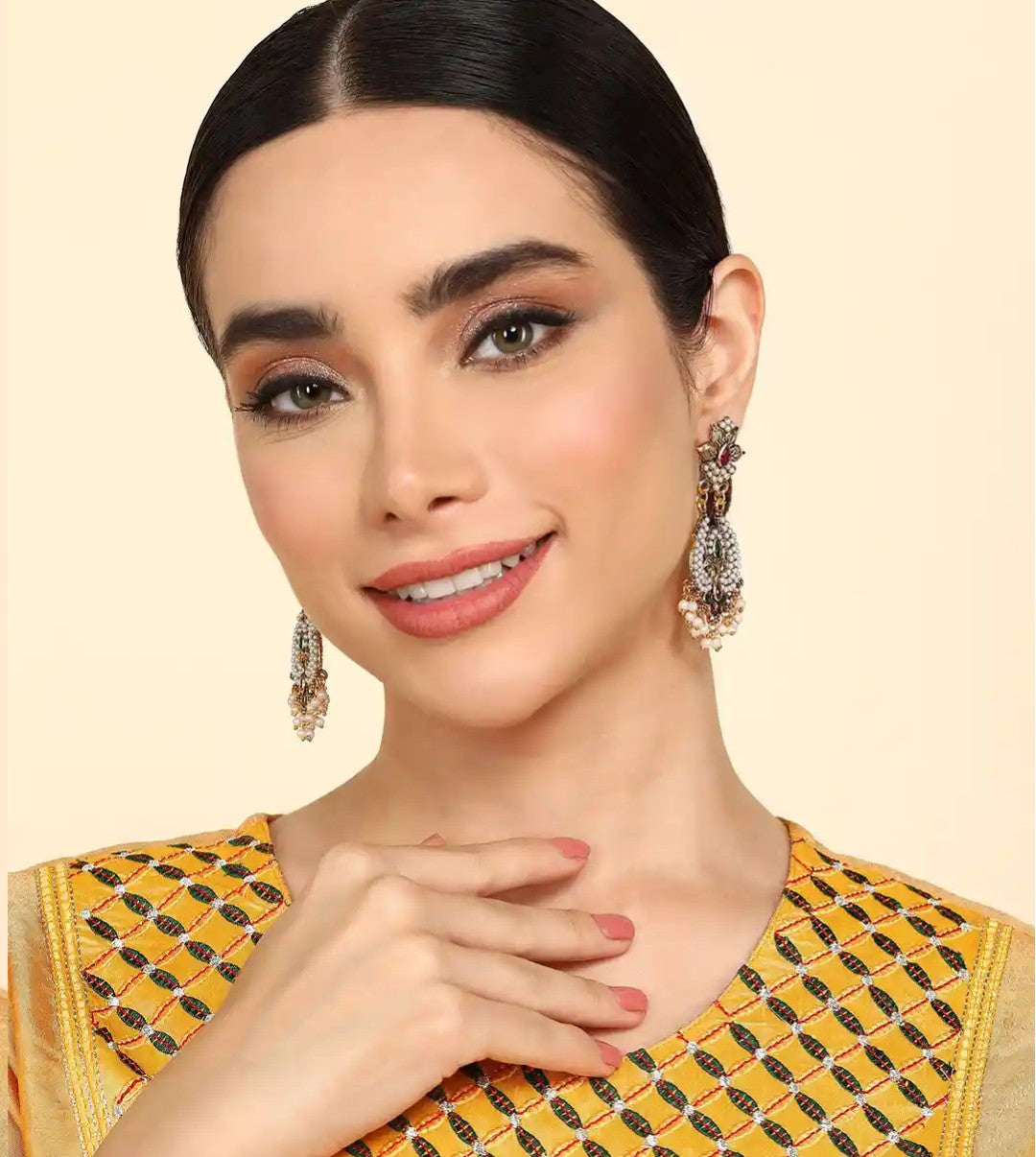 Traditional Pearl & Gold-Oxidised Jhumka Earrings | Ethnic & Bridal Wear | Elegant Women Earrings by Harinika Jewels