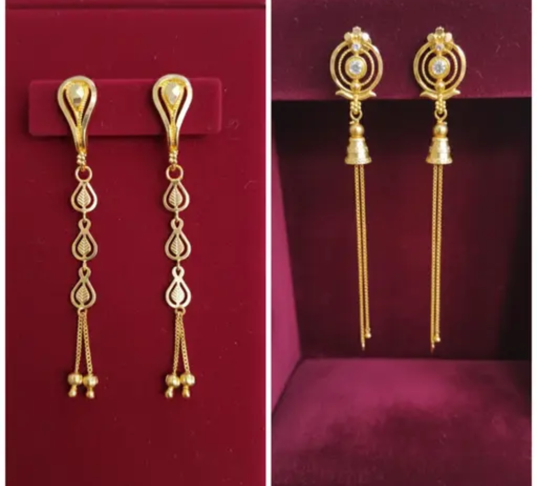 Elegant Gold Plated Brass Drop Earrings Combo - High Quality Lightweight Jewelry (2 Pairs)