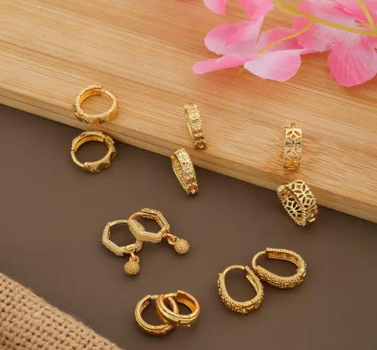 (Pack of 6) Gold Plated Earrings, Bali & Stud Set for Women & Girls | Brass Huggie Earrings