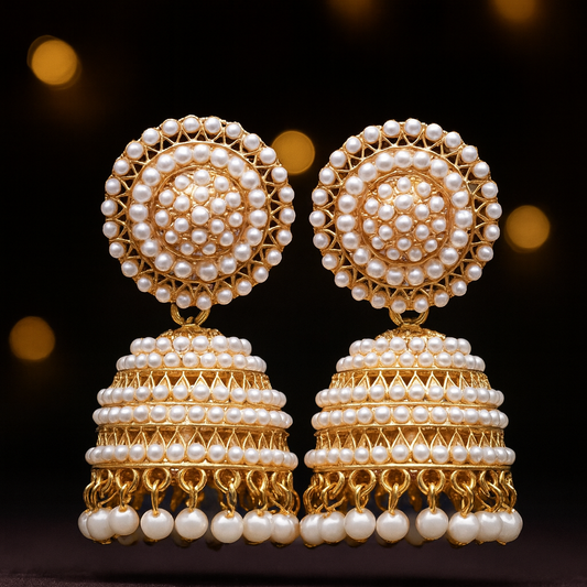 Marco Sales Designer Pearl Jhumka Earrings Combo for Women & Girls — Traditional Gold Plated Alloy Jhumkhas (Set of 2 Pairs)