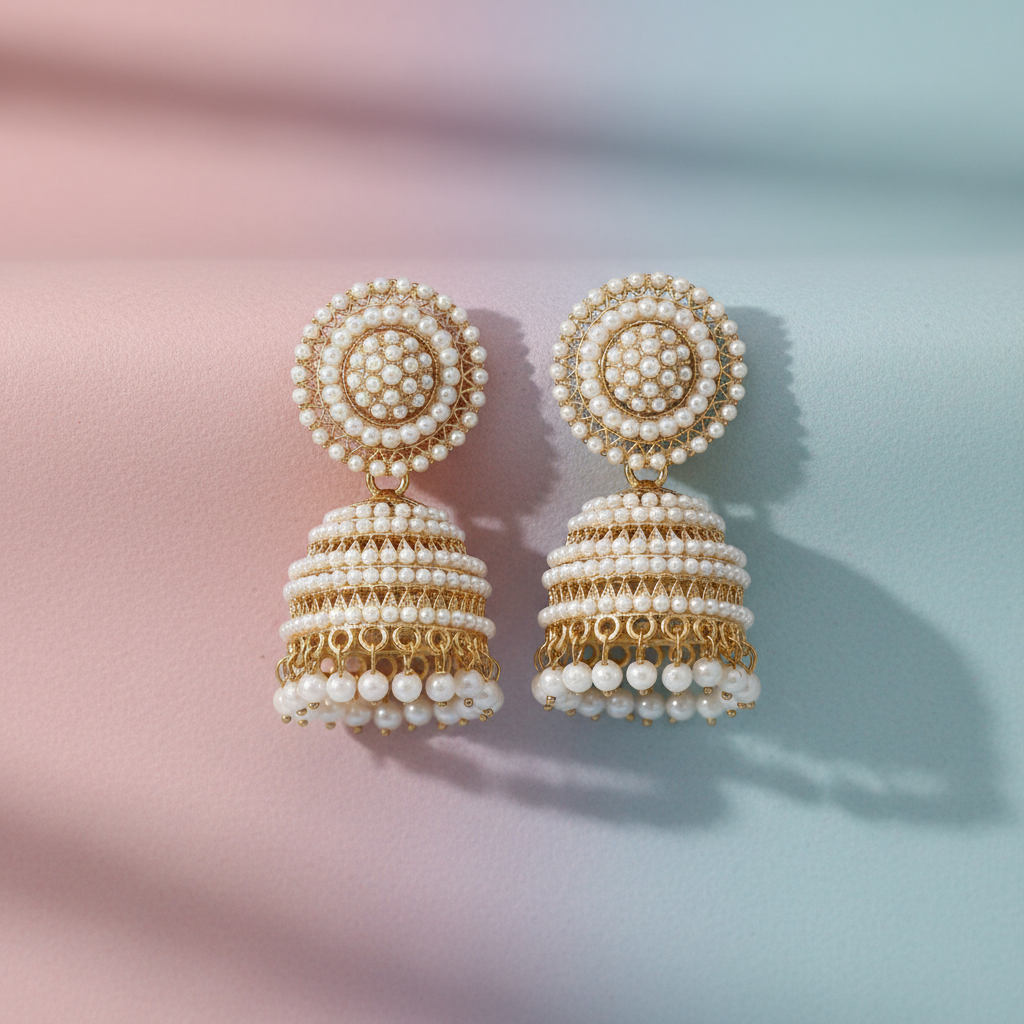 Traditional Ethnic Pearl-Studded Oxidised Jhumka Earrings – Big Alloy Jhumki for Women / Girls