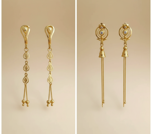 Elegant Gold Plated Brass Drop Earrings Combo - High Quality Lightweight Jewelry (2 Pairs)