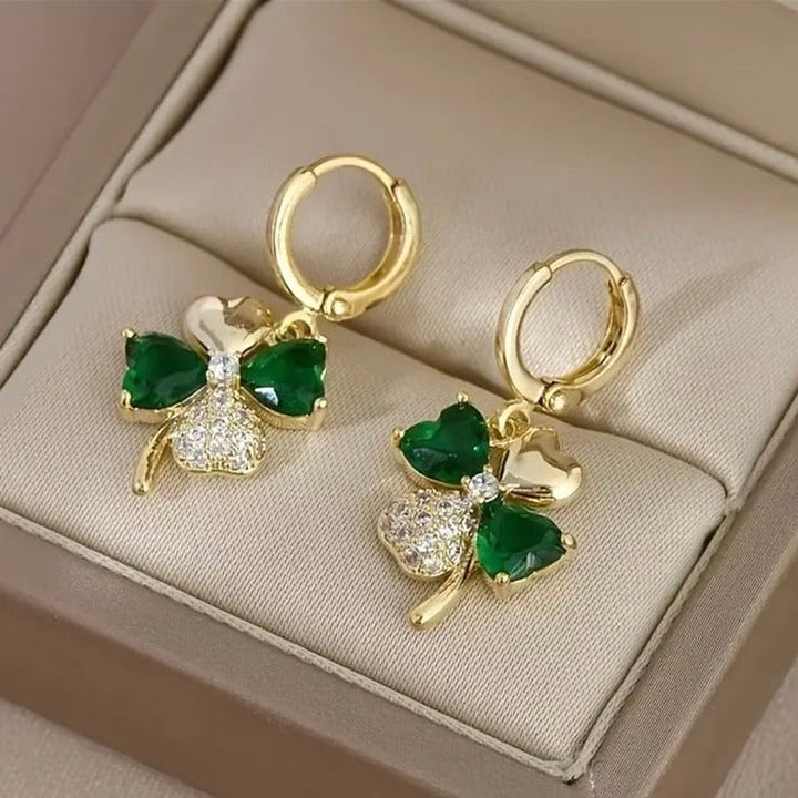 Karishma Kreations Bow Dangle Earrings & Clover Earrings Combo for Women and Girls | Gold-Plated Alloy Stud & Chandelier Earrings (Set of 2)