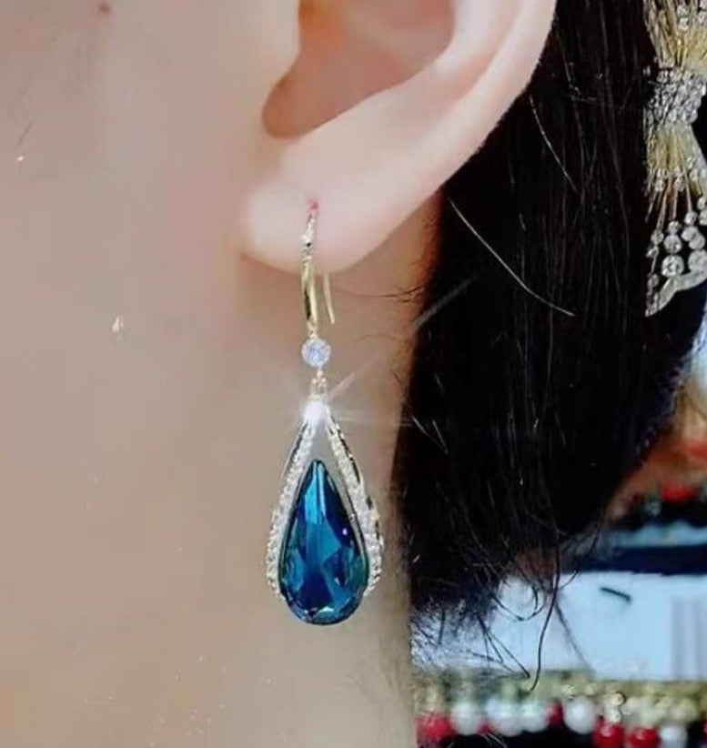 Akison Jewels Blue Crystal Korean Style Trendy Western Earrings for Women & Girls | Sparkling Diamond-Cut Cubic Zirconia Drops & Danglers | Alloy Crystal Fashion Earrings