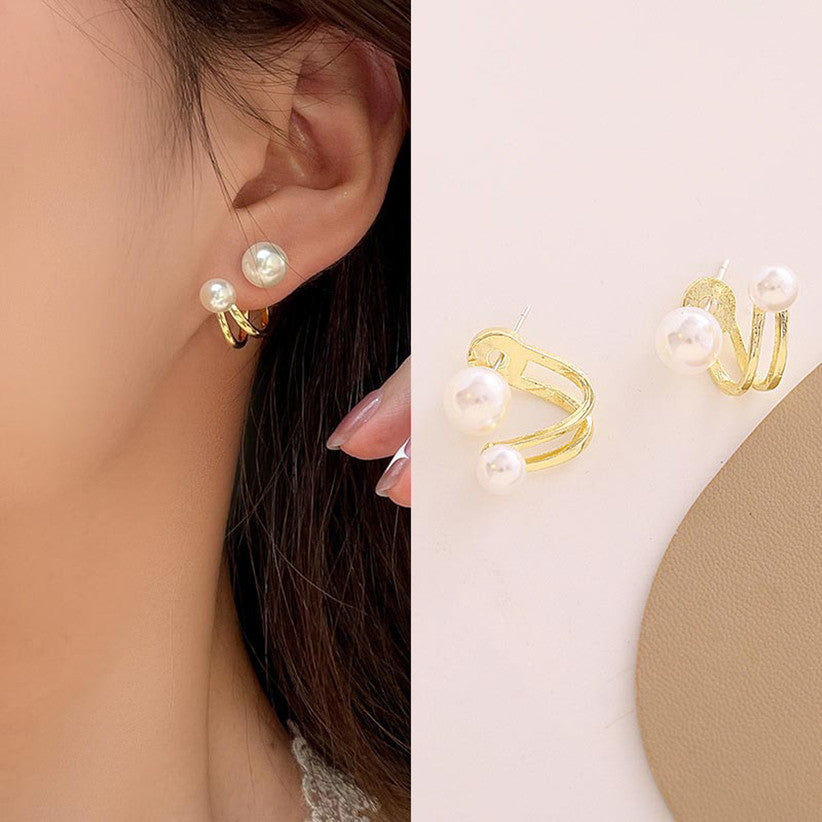 Combo Pack of 3 Korean Earrings for Women & Girls | Gold Plated CZ Studs & Pearl Earrings | Stylish Adjustable Fashion Jewellery Set