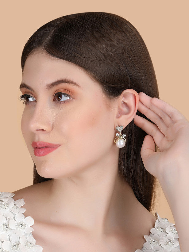 Trendy Combo Pack of 3 Korean Drop Earrings for Women & Girls | Pearl Stone | Gold Plated Fashion Earrings | Stylish Party & Daily Wear Set