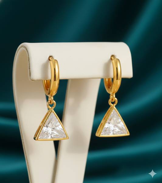 Elegant Triangle & Heart CZ Stone Gold Plated Brass Bali Drop Earrings | Premium Designer Party-Wear Earrings for Women & Girls (Set of-3)