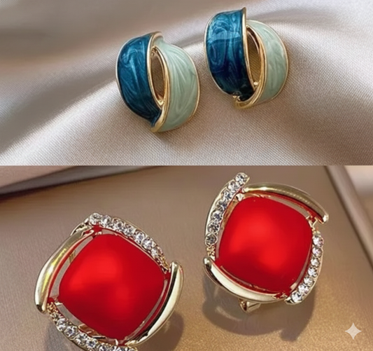 AMERICAN DIAMOND Korean Trendy Stylish Combo Earrings Set for Women & Girls | Gold Plated Oversized Studs | Party & Casual Wear (Set of 2)