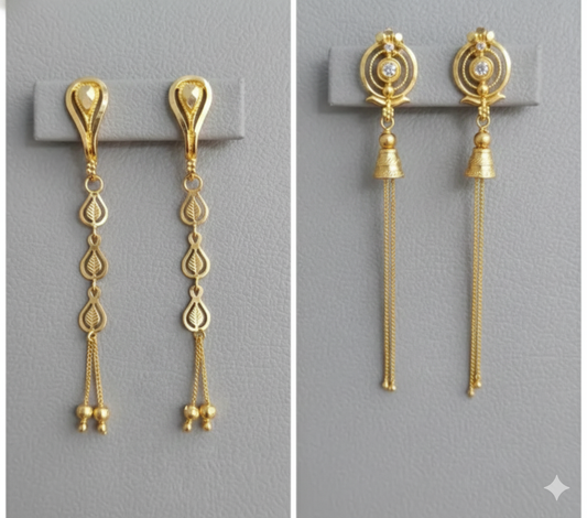 Elegant Gold Plated Brass Drop Earrings Combo - High Quality Lightweight Jewelry (2 Pairs)