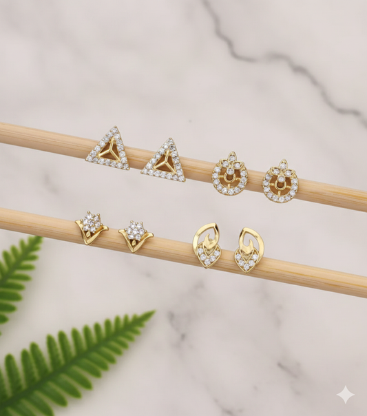 Shimmering Beautiful Earrings Combo for Women & Girls | Gold Plated Brass Stud Earrings Set (Pack of 4)