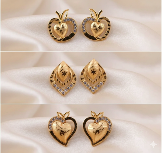 Elegant Gold Plated AD Stone Stud Earrings Combo for Women & Girls | Brass Studs Jewellery Set (Pack of 3)