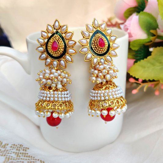Gold Plated Traditional Jhumki Earrings for Women & Girls | Festive, Wedding & Ethnic Wear | Lightweight Alloy Earrings