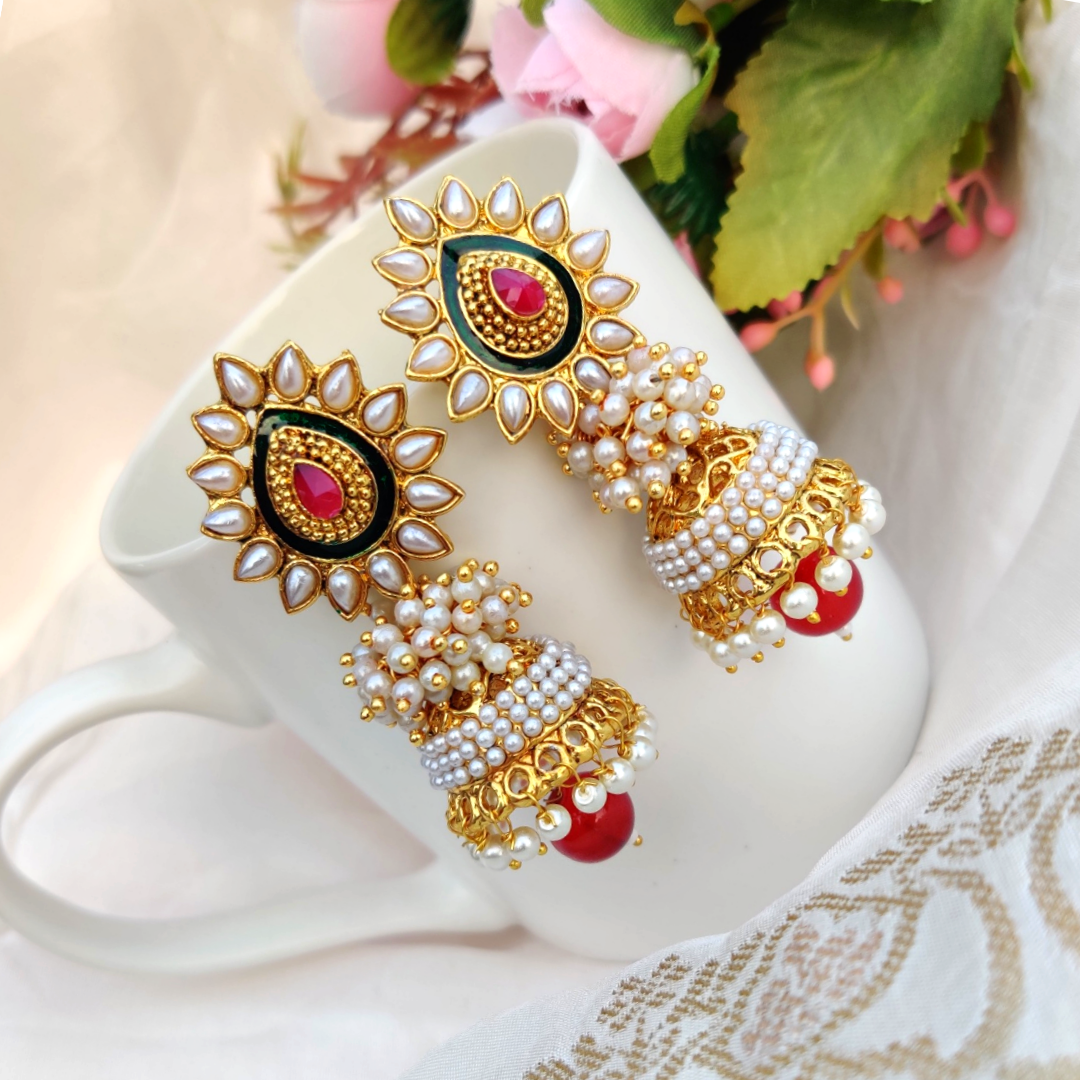 Gold Plated Traditional Jhumki Earrings for Women & Girls | Festive, Wedding & Ethnic Wear | Lightweight Alloy Earrings