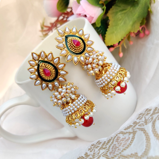 Gold Plated Traditional Jhumki Earrings for Women & Girls | Festive, Wedding & Ethnic Wear | Lightweight Alloy Earrings