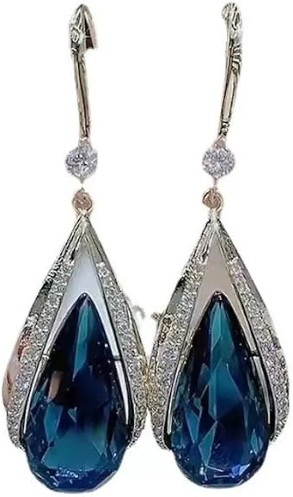 Akison Jewels Blue Crystal Korean Style Trendy Western Earrings for Women & Girls | Sparkling Diamond-Cut Cubic Zirconia Drops & Danglers | Alloy Crystal Fashion Earrings