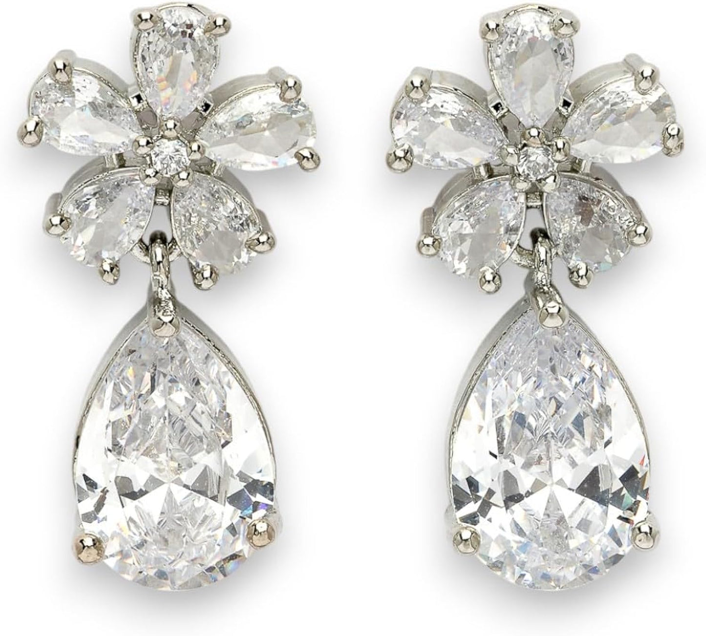 Harinika Silver‑Plated Floral Stone Drop Earrings— Elegant Floral Alloy Earrings for Women & Girls