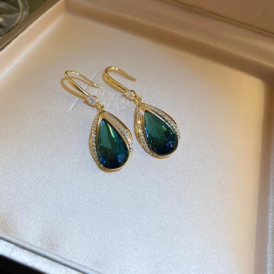 Akison Jewels Blue Crystal Korean Style Trendy Western Earrings for Women & Girls | Sparkling Diamond-Cut Cubic Zirconia Drops & Danglers | Alloy Crystal Fashion Earrings