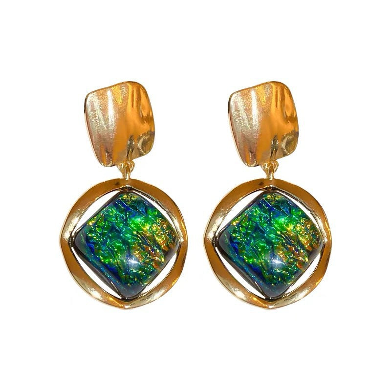 Rhombus Resin Earrings with Silver-Needle Anti-Allergy Alloy — Lightweight & Stylish Women’s Studs