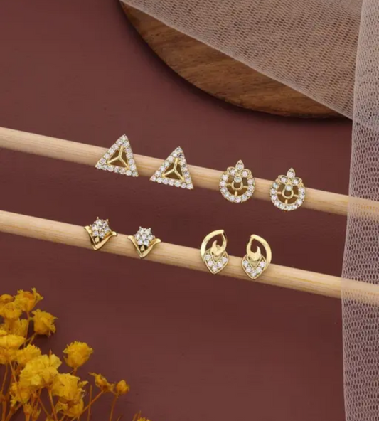 Shimmering Beautiful Earrings Combo for Women & Girls | Gold Plated Brass Stud Earrings Set (Pack of 4)