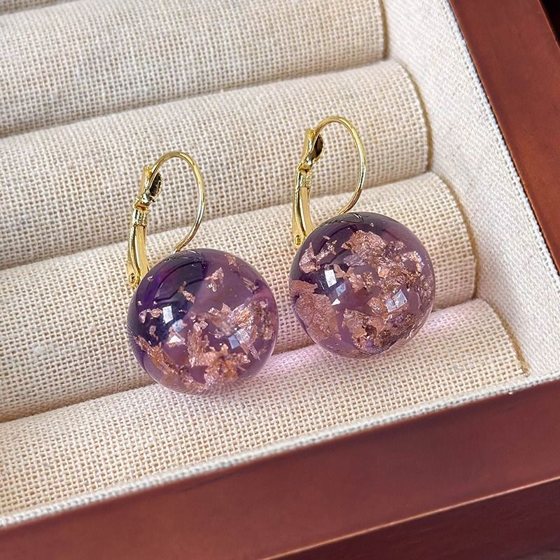 Rose Resin Ball Earrings – Handmade Dried Rose Petal Earrings – Resin Jewelry – Resin Drop Earrings – Gift for Her