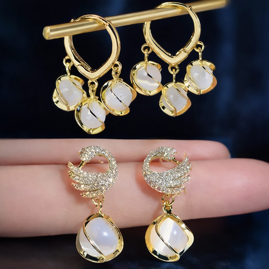 Combo of 2 Trendy Korean Earrings for Women & Girls — Modern Dangler, Hoops, Studs & Drop Earrings | Gold Plated Stainless Steel | Lightweight Partywear & Daily Wear Jewelry