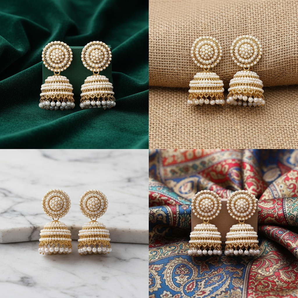 Traditional Ethnic Pearl-Studded Oxidised Jhumka Earrings – Big Alloy Jhumki for Women / Girls
