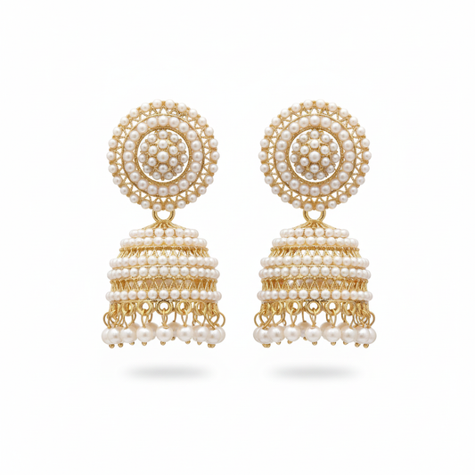 Traditional Ethnic Pearl-Studded Oxidised Jhumka Earrings – Big Alloy Jhumki for Women / Girls