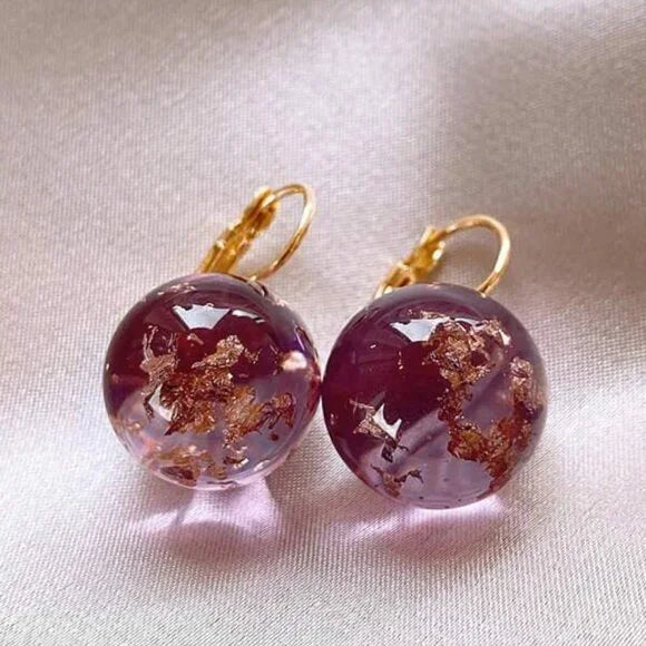 Rose Resin Ball Earrings – Handmade Dried Rose Petal Earrings – Resin Jewelry – Resin Drop Earrings – Gift for Her