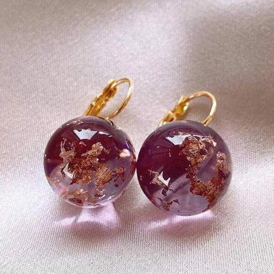 Rose Resin Ball Earrings – Handmade Dried Rose Petal Earrings – Resin Jewelry – Resin Drop Earrings – Gift for Her