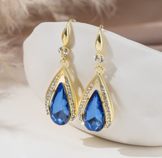 Akison Jewels Blue Crystal Korean Style Trendy Western Earrings for Women & Girls | Sparkling Diamond-Cut Cubic Zirconia Drops & Danglers | Alloy Crystal Fashion Earrings