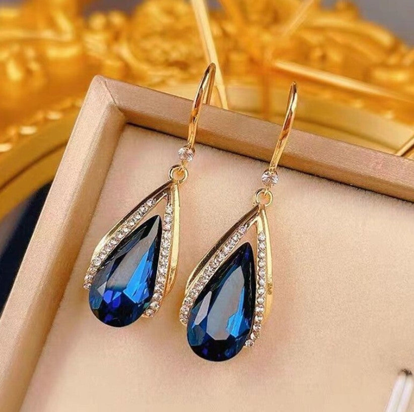Akison Jewels Blue Crystal Korean Style Trendy Western Earrings for Women & Girls | Sparkling Diamond-Cut Cubic Zirconia Drops & Danglers | Alloy Crystal Fashion Earrings