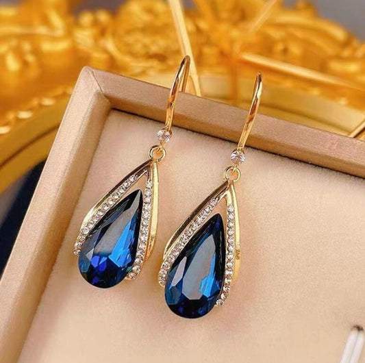 Akison Jewels Blue Crystal Korean Style Trendy Western Earrings for Women & Girls | Sparkling Diamond-Cut Cubic Zirconia Drops & Danglers | Alloy Crystal Fashion Earrings