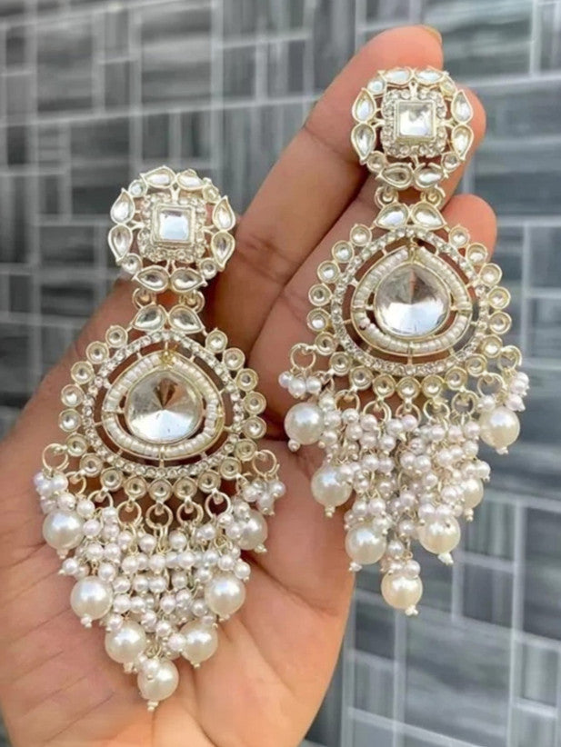 Harinika Traditional Rajasthani Jhumka Earrings – Plated Alloy, Kundan & White Diamond Finish, Statement Long Dangle Earrings for Women