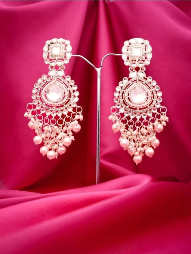 Harinika Traditional Rajasthani Jhumka Earrings – Plated Alloy, Kundan & White Diamond Finish, Statement Long Dangle Earrings for Women