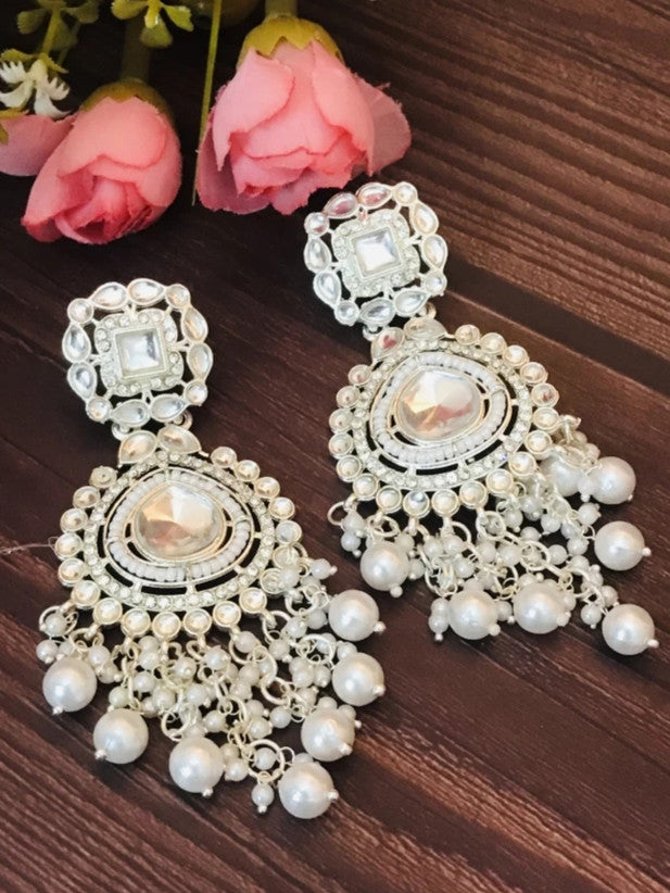 Harinika Traditional Rajasthani Jhumka Earrings – Plated Alloy, Kundan & White Diamond Finish, Statement Long Dangle Earrings for Women