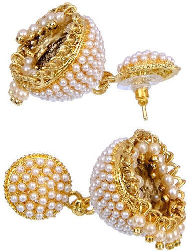 Harinika White Pearl & Diamond-Look Brass Jhumki Earrings — Elegant Traditional Jhumka Earrings for Women (Party / Ethnic Wear)