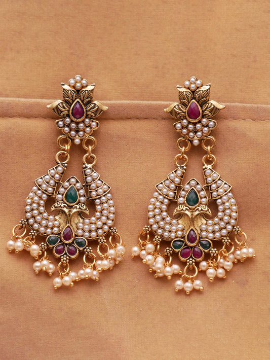 Traditional Pearl & Gold-Oxidised Jhumka Earrings | Ethnic & Bridal Wear | Elegant Women Earrings by Harinika Jewels