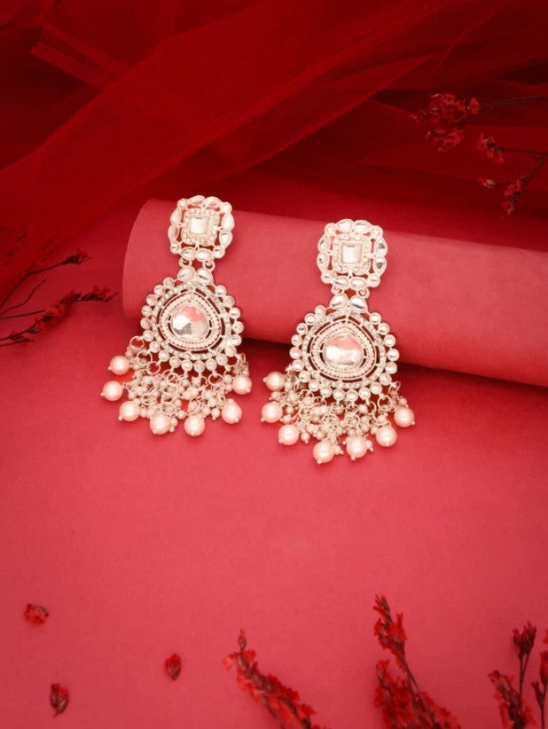 Harinika Traditional Rajasthani Jhumka Earrings – Plated Alloy, Kundan & White Diamond Finish, Statement Long Dangle Earrings for Women